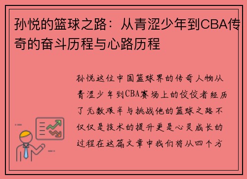 孙悦的篮球之路：从青涩少年到CBA传奇的奋斗历程与心路历程
